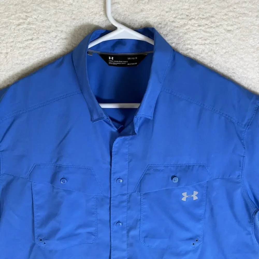 Under Armour Tide Chaser 2.0 Shirt Mens Large Blue Heatgear Short Sleeve Fishing